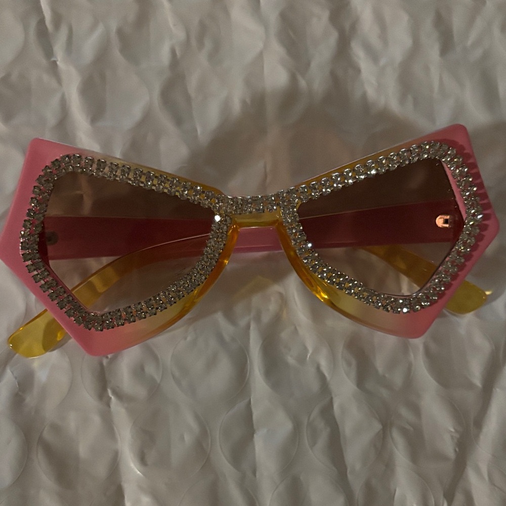 Pink & Yellow Rhinestone Cat-Eye Sunglasses
